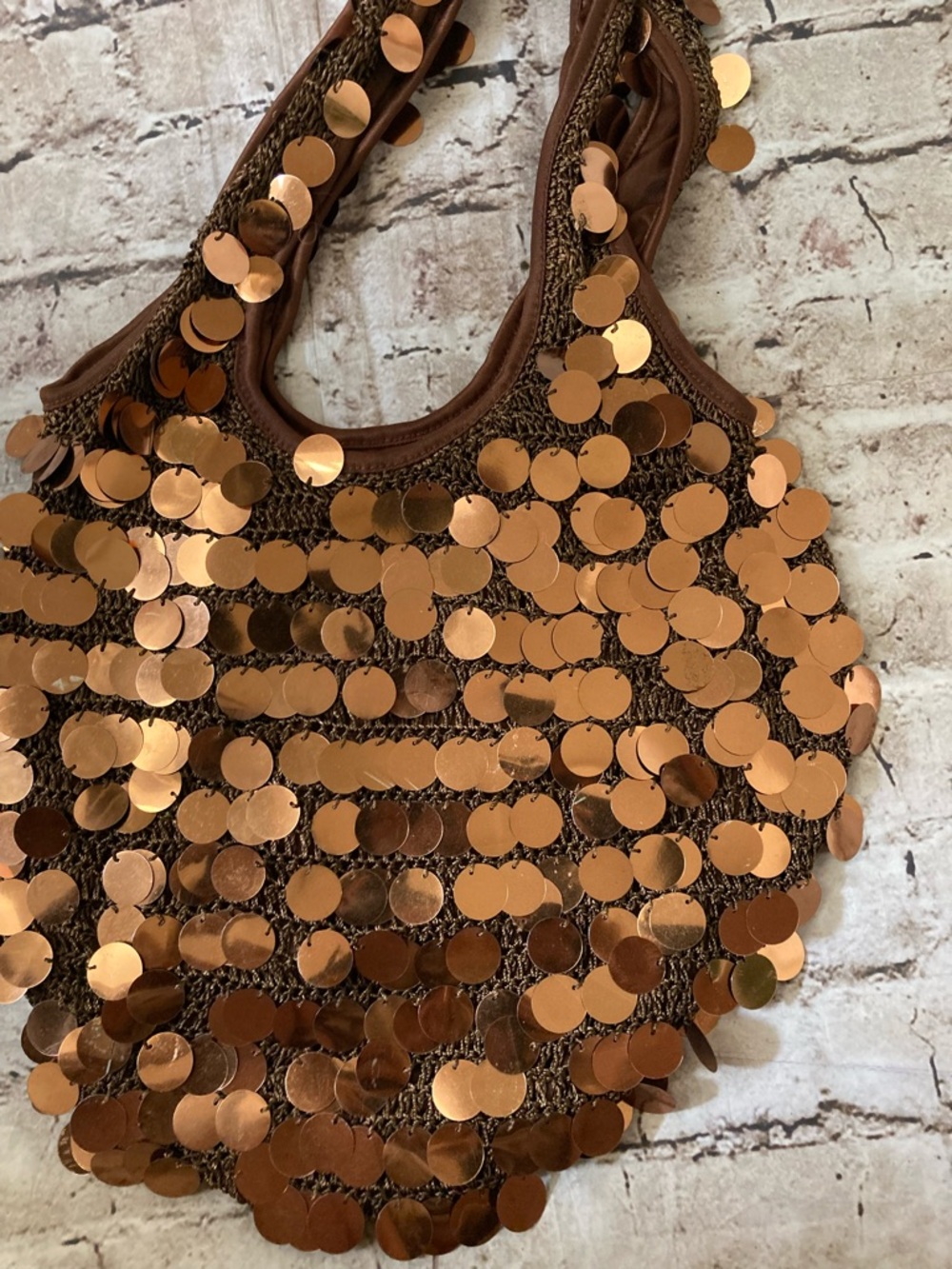 Brown Sequin Circle Tote Bag - Sparkling Brown Shoulder Bag - Picture 3 of 7